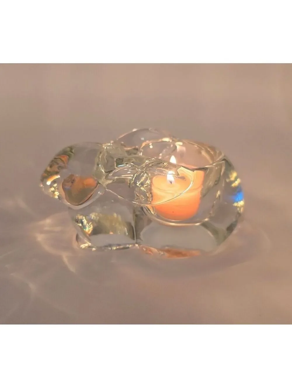 Vintage Clear Indiana Glass Bunny Rabbit Tealight Votive Candle Holder Clear
